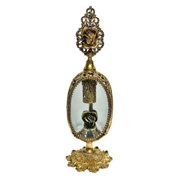 Vintage Stylebuilt NY Gold Ormolu Filigree Ornate Rose Perfume Bottle - Picture 2 of 13